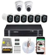 Kit cftv 8 cameras de segurança infravermelho hd + dvr 8ch Intelbras full hd + acessórios