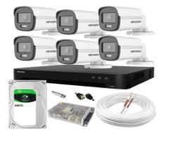 Kit CFTV Com 6 Câmeras de Segurança Hikvision Colorvu Imagens Noturnas Coloridas Full HD 1080p