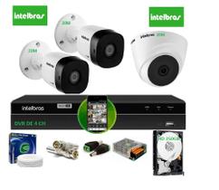 Kit Cftv Intelbras 3 Câm VHC 1120b Bullet+Dome Dvr Mhdx Multi Hd C/Hd