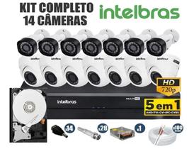 Kit CFTV Intelbras Completo 14 Câmeras AHD 720p DVR 16 Canais C/Hd 3 Tb