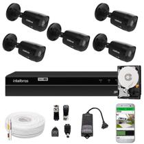 Kit Cftv Jogo Monitoramento Via App 5 Câmeras Segurança Black Ful HD Dvr Mhdx 8 Canais Intelbras