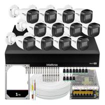 Kit Cftv Monitoramento 12 Cameras de Segurança Intelbras vhd 1130 com IR 30m Dvr 1016c hd 1tb