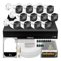 Kit Cftv Monitoramento 12 Câmeras de Segurança Intelbras vhd 1230 com IR 30m Dvr 1116c hd 1tb