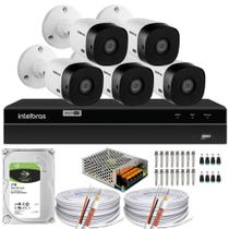 Kit Cftv Monitoramento 5 Cameras Intelbras 1120b Dvr 1208 1t 200m cabo