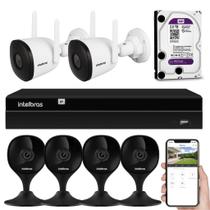 Kit CFTV WiFi Completo NVR NVD 1408 4K 6 Câmeras Full HD 4 Internas 2 Externas IP67 HD WD Purple 2TB
