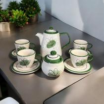 Kit Chá Com Chaleira Açucareiro e 4 Xícaras Com Pires Feitos de Cerâmica
