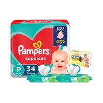 Kit cha de bebe fralda pampers e lenço aloe vera