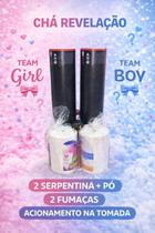 kit chá revelação 2 serpentina e pó, 2 fumaças acionamento na tomada