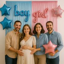 Kit Chá Revelação ,Cortinas, Balões Boy e GIrl e Balões Estrela 18"