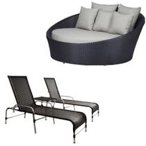 Kit - Chaise em Alumínio com 2 Espreguiçadeiras Catar Reguláveis com Almofadas Impermeáveis para Piscina e Jardim - Trama Original