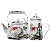 Kit Chaleira 2,5l Bule 1,2l Aço Esmaltada Paris