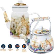 Kit Chaleira 2,5L Bule 1,2L Italy Esmaltados Vintage Indução