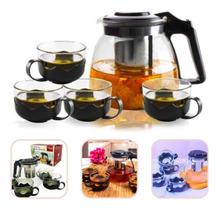 Kit Chaleira Bule Infusor Chá com 4 Xícaras em Vidro 1 Litro
