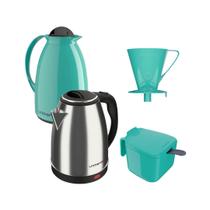 Kit Chaleira elétrica 110V e Garrafa Térmica Café Chá Verde