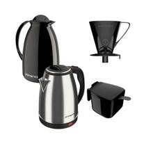 Kit Chaleira elétrica 220V e Garrafa Térmica Café Chá Preto