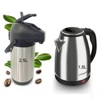 Kit Chaleira Elétrica Inox 1,8L + Garrafa 2,5L Unitermi