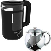 Kit Chaleira Elétrica Inox e Vidro 1,5 L 110V com Jarra Infusora Inox ou Preta 750 ML