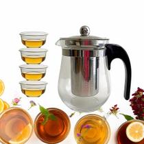 Kit chaleira infusor 4 xicaras vidro inox jarra cafeteria