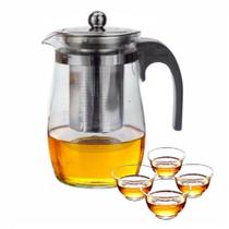 Kit Chaleira Infusor 500ml + 4 Xícaras Bule Vidro Inox Cha