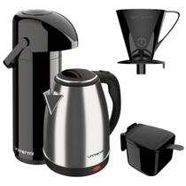 Kit Chaleira Jarra Elétrica 1,8L 1 Garrafa Térmica Preta 1L