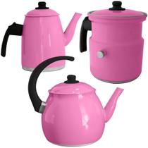 Kit Chaleira Leiteira E Bule Gulê Alumínio 3 Peças Rosa Kit Chaleira Leiteira E Bule Gulê Alumínio 3 Peças Rosa