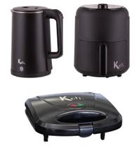 Kit Chaleira Modern Preta 1,5L + Fritadeira Elétrica Petit 2,6L + Sanduicheira Grill - KOTI - 220V
