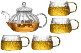 Kit Chaleira Sofisticada 1L com 4 Xícaras 350ml de Vidro Borossilicato Kit Chaleira Sofisticada 1L com 4 Xícaras 350ml de Vidro Borossilicato
