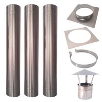Kit Chaminé 7Pol Inox 304 3M Chapeu Chines/Adap/Acab/Abraç