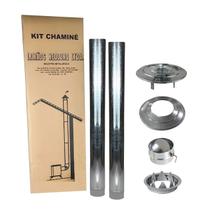 Kit Chaminé Para Fogão A Lenha 2 Canos 1m + Chapéu + Acabamento + Anel Universal + Anel Borboleta Galvanizado 110mm Nº1