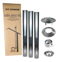 Kit Chaminé Para Fogão A Lenha 3 Canos 1m + Chapéu + Acabamento + Anel Universal + Anel Borboleta Galvanizado 110mm Nº1