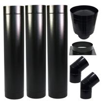 Kit Chaminé Preto 8 Pol 3 Metro Chapéu Canhão Curva 45 Kit Chaminé Preto 8 Pol 3 Metro Chapéu Canhão Curva 45