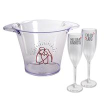 Kit Champanhe Balde De Gelo Acrilico Namorados Juntos