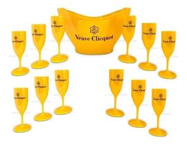 Kit Champanheira Veuve Cliquot Acrílico + 12 taças Espumante Champagne