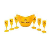 Kit Champanheira Veuve Cliquot Acrílico + 6 Taças Espumante