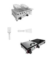 kit chapa 70x30 c/ prensa + fritadeira 2 cubas inox + 2 espátulas kit chapa 70x30 c/ prensa + fritadeira 2 cubas inox + 2 espátulas