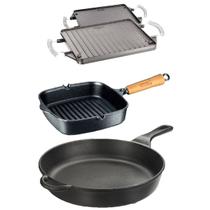 Kit Chapa Dupla Face + Frigideira Cabo De Ferro + Cook Grill