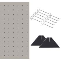 Kit Chapa Perfurada Eucatex 122x61 cm + 2 Suportes Preto + 10 Ganchos 10 cm