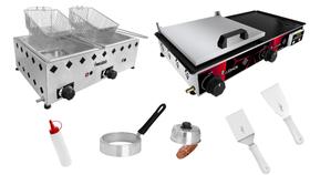 Kit Chapeira 60x30 com prensa Gourmet + Fritadeira 2 cubas Inox 5L + Acessórios