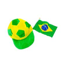 Kit Chapéu Bola com Bandeira Brasil para Copa do Mundo 2026 Kit Chapéu Bola com Bandeira Brasil para Copa do Mundo 2026