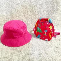 Kit Chapéu Boné Bucket mais Mochila Dupla Face Feminino Moda Praia Infantil