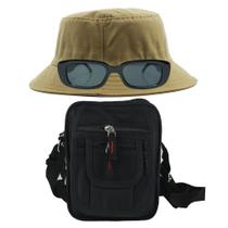 Kit Chapéu Bucket, Bolsa Pochete Shoulder E Oculos De Sol - MD-06