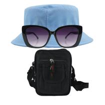 Kit Chapéu Bucket, Bolsa Pochete Shoulder E Oculos De Sol - MD-07