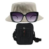 Kit Chapéu Bucket, Bolsa Pochete Shoulder E Oculos De Sol - MD-07