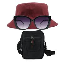 Kit Chapéu Bucket, Bolsa Pochete Shoulder E Oculos De Sol - MD-07