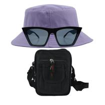 Kit Chapéu Bucket, Bolsa Pochete Shoulder E Oculos De Sol - MD-10