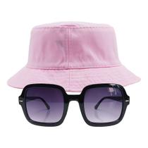 Kit Chapéu Bucket E Oculos De Sol Quadrado Lente Escura MD-14
