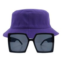 Kit Chapéu Bucket E Oculos De Sol Vintage Quadrado Grande MD-12