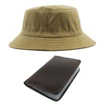 Kit Chapéu Bucket Hat, Carteira Masculina Pequena Preta Ou Marrom Com Compartimento E Porta Documentos