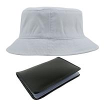 Kit Chapéu Bucket Hat E Carteira Masculina Pequena Com Compartimento Para Cédulas, Porta Documentos