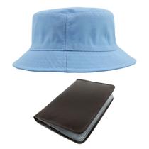 Kit Chapéu Bucket Hat E Carteira Masculina Pequena Marrom Compartimento Para Cédulas, Porta Documentos De Carro E Rg